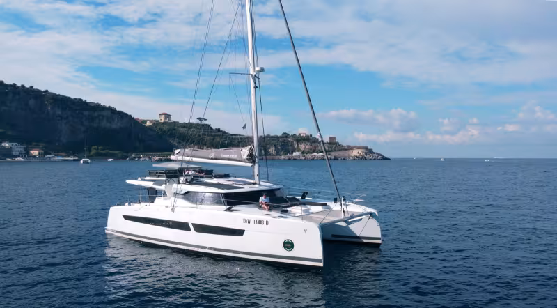 The FP51 was the first hybrid catamaran operated by Dream Yacht. This example is entering its fourth charter season.