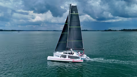 You don’t need much wind for the Tricat to leave a long wake!