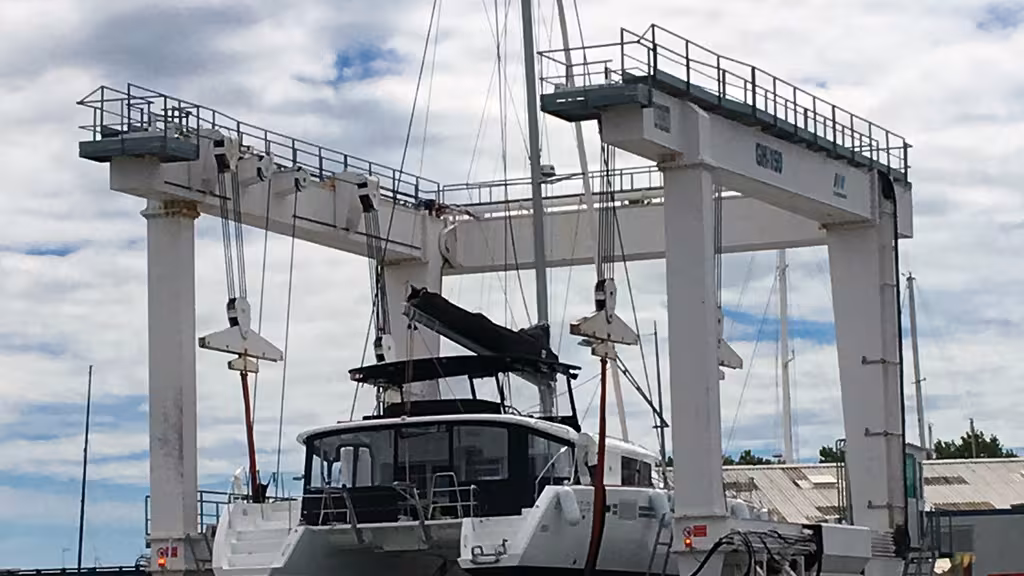 To see your boat, which is also about to become your home, hanging in the air is a big moment…  