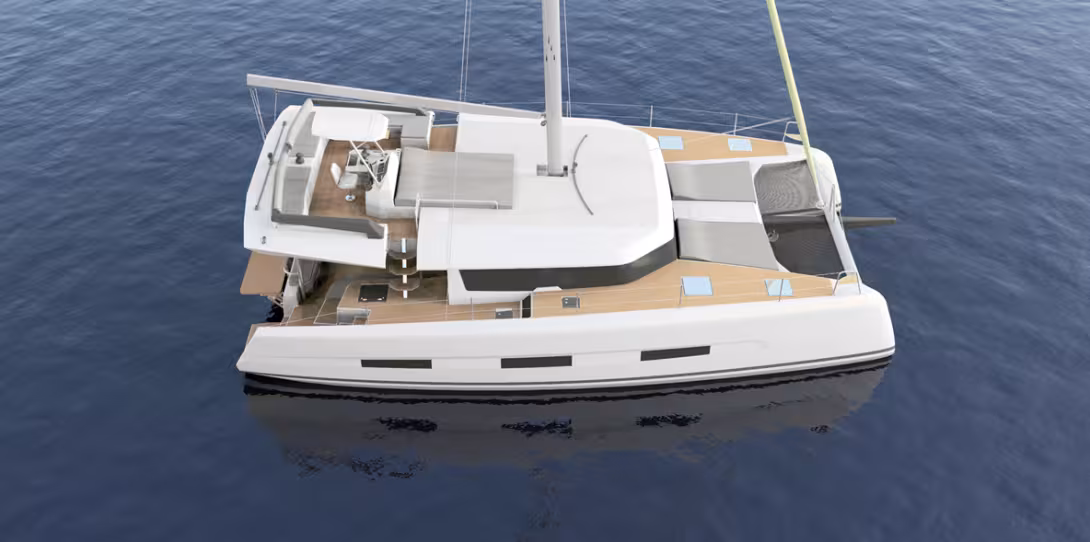 Flybridge For the moment, Dufour's first cat is only being offered in one version, equipped with a flybridge.