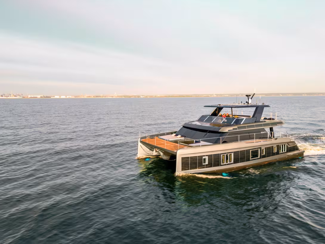 The 60 Sunreef Power Eco can be fitted with solar panels on all surfaces - except the deck - giving a total of 24 kWp.